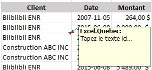 commentaire Excel