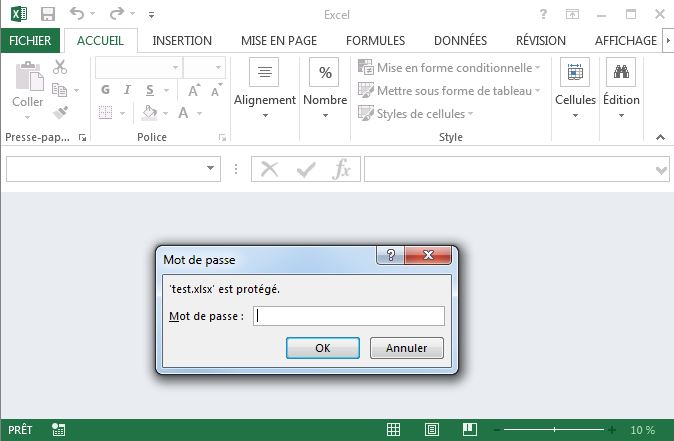 Demande de mot de passe à l'ouverture d'un fichier Excel dont la protection chiffrier avec mot de passe est active - Excel Québec