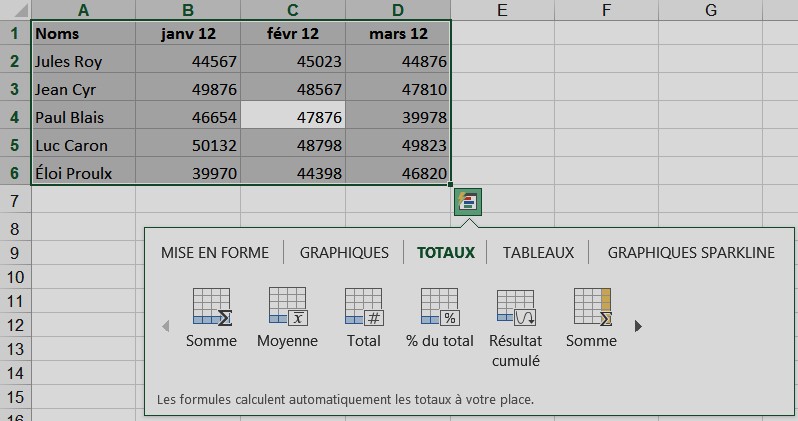 L'analyse rapide Excel