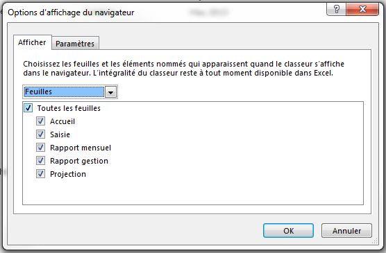 Options d'affichage du navigateur, Affichage de type feuille de calculs - Excel Québec