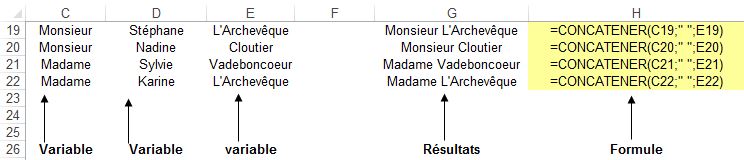 Exemples fonction CONCATENER - Excel Québec