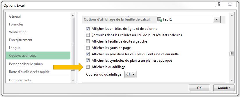 aramètres d'affichage par défaut - Excel Québec