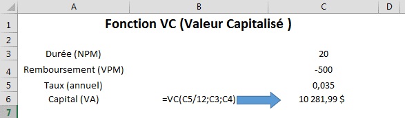 Exemple d'utilisation de la fonction VC