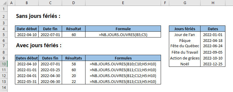 Fonction Excel NB.JOURS.OUVRES