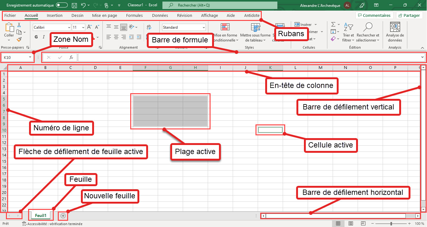 L'interface graphique d'Excel